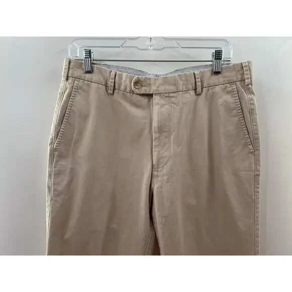 Peter Millar Men’s Beige 100% Pima Cotton Khakis Flat Front Straight Leg Size 33
